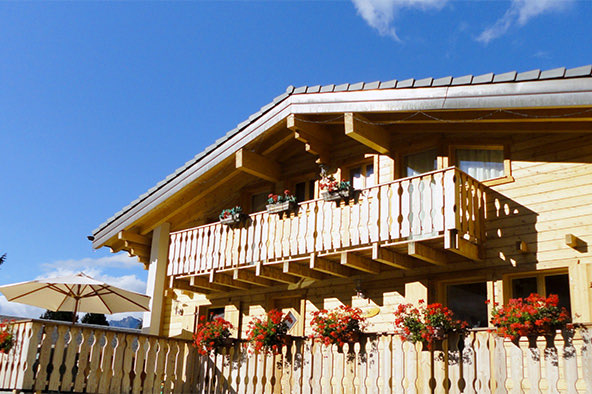 Flower-filled balconies in summer