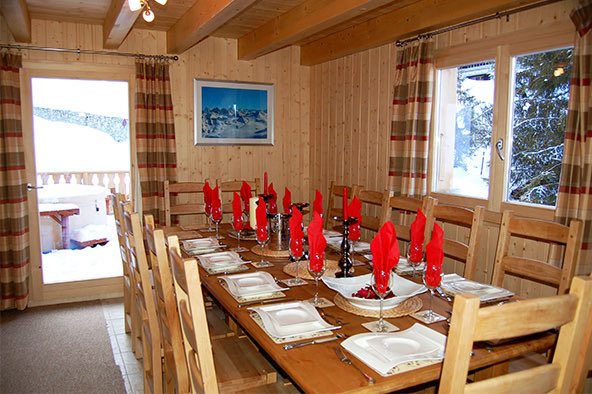 The dining table set for dinner